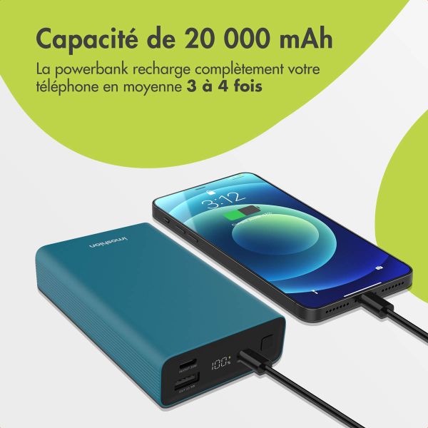 imoshion Ultra Series Aluminium Batterie externe 20.000 mAh - Charge rapide jusqu'à 33 watts - Petrol Green
