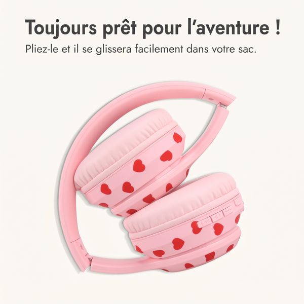 imoshion Casque sans fil pour enfants LED Light - Limiteur de décibels - Avec câble AUX - Cœurs