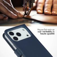 Selencia Étui portefeuille en cuir véritable Apple iPhone 17 Pro - Bleu