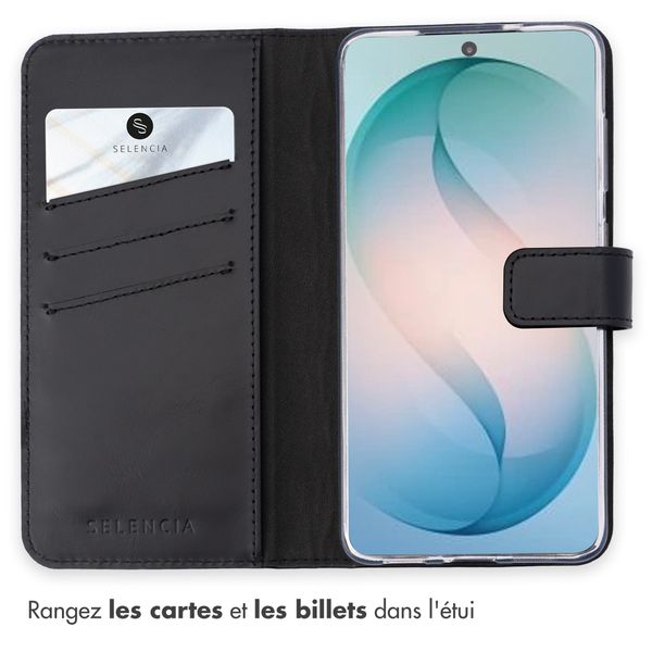 Selencia Étui portefeuille en cuir véritable Samsung Galaxy S26 Ultra - Noir