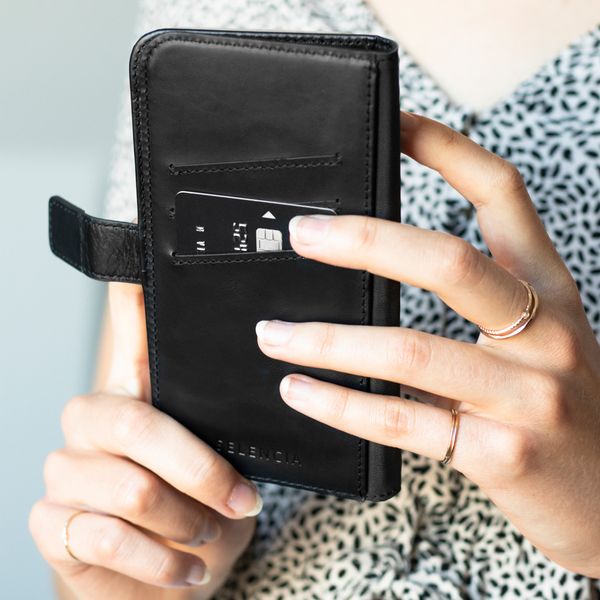 Selencia Étui portefeuille en cuir véritable Samsung Galaxy S20 Plus - Noir