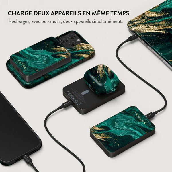 Burga Powerbank magnétique 5 000 mAh - MagSafe et Qi2 - Emerald Pool / Gunmetal