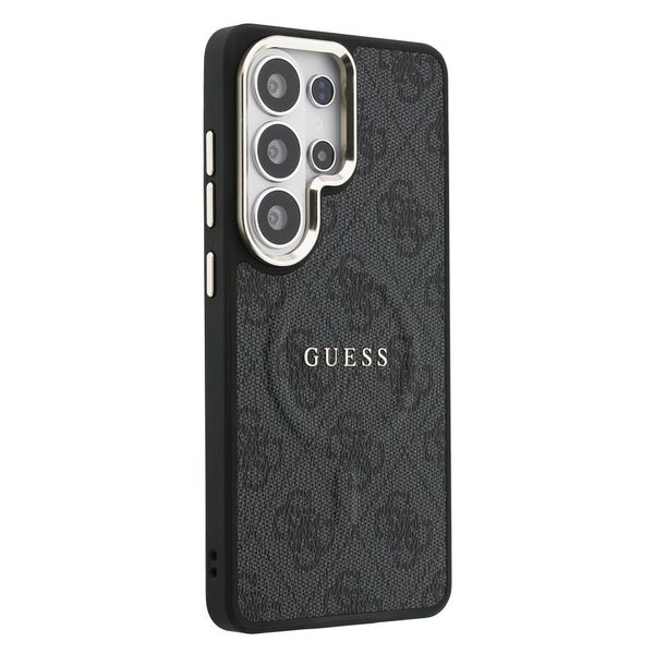 Guess Coque arrière en cuir 4G avec MagSafe Samsung Galaxy S26 Ultra - Gold Edge - Black