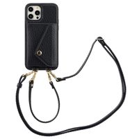 Selencia Coque de télephone Sera avec cordon et porte-cartes enveloppe Apple iPhone 12 (Pro) - Noir