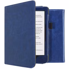 imoshion Étui de liseuse portefeuille en cuir végan Kobo Clara HD - Bleu foncé