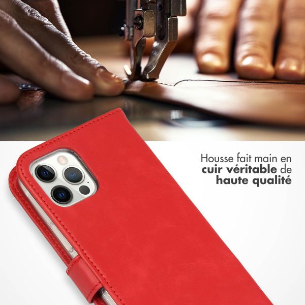 Selencia Étui portefeuille en cuir véritable Apple iPhone 12 (Pro) - Rouge