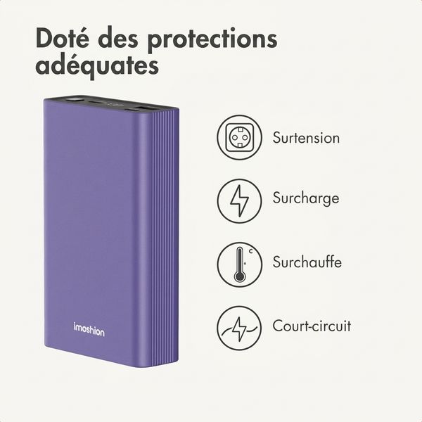 imoshion Ultra Series Aluminium Batterie externe 20.000 mAh - Charge rapide jusqu'à 33 watts - Tropical Violet