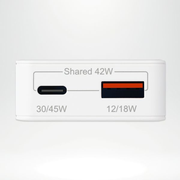 Accezz Chargeur GaN Ultra Slim - USB-C + USB-A - 45 W - Blanc