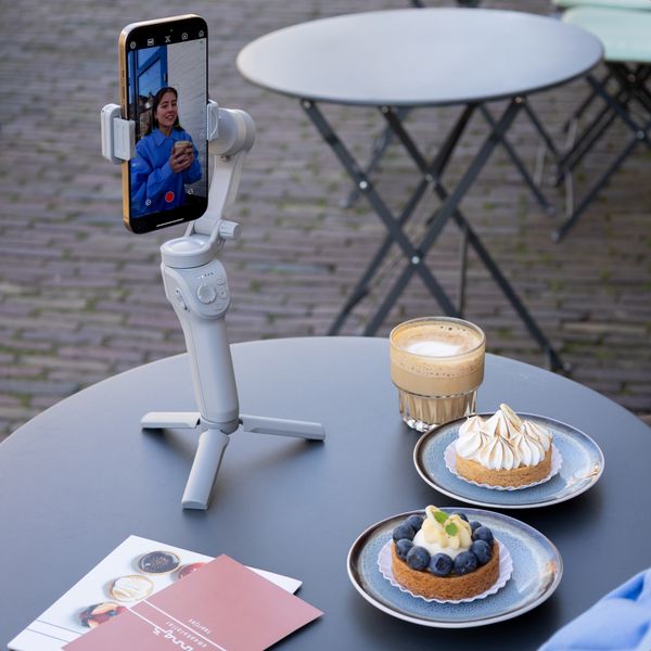 Selencia Stabilisateur Gimbal avec éclairage LED - Suivi intelligent - Trépied - Cosy Grey