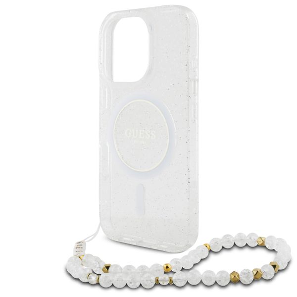 Guess MagSafe IML Glitter Case avec beads strap Apple iPhone 16 Pro Max - Transparent