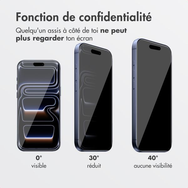 Accezz Protection d'écran en verre trempé avec filtre de confidentialité + Applicateur Apple iPhone 17 Pro