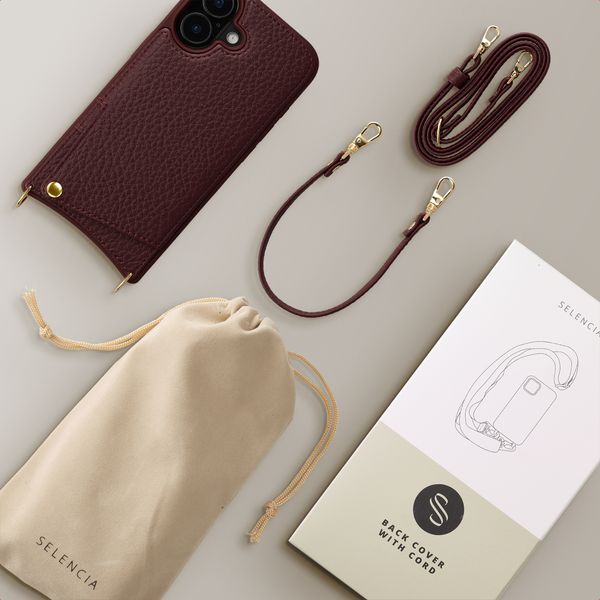 Selencia Coque de télephone Nova avec cordon et porte-cartes Apple iPhone 16 - Bold Burgundy
