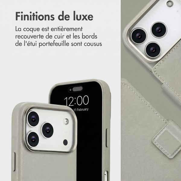 Accezz Étui de télephone portefeuille en cuir 2-en-1 avec MagSafe Apple iPhone 18 Pro / 17 Pro - Light Grey