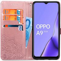 Etui de télephone portefeuille Mandala Oppo A5 (2020) / A9 (2020) - Rose Doré