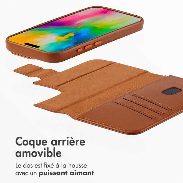 Accezz Étui de télephone portefeuille en cuir 2-en-1 avec MagSafe Apple iPhone 16 Pro Max - Sienna Brown
