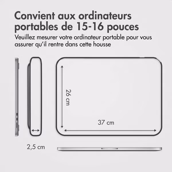 Accezz Pochette ordinateur Leather avec fermeture éclair 15-16 pouces - Noir