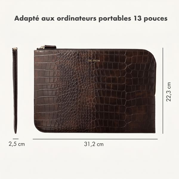 Selencia Pochette ordinateur Croco 13 pouces - Choco Brown